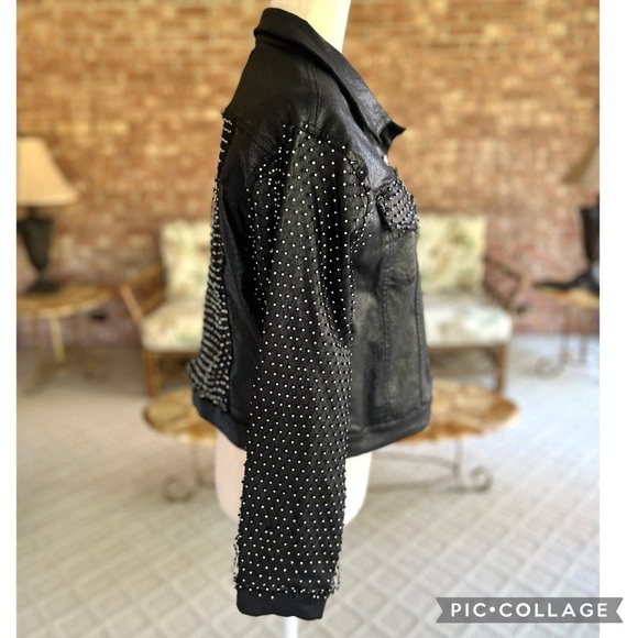 Akira Ammo Rhinestone Jacket L Black Faux Leather Rocker Chic - Picture 14 of 16
